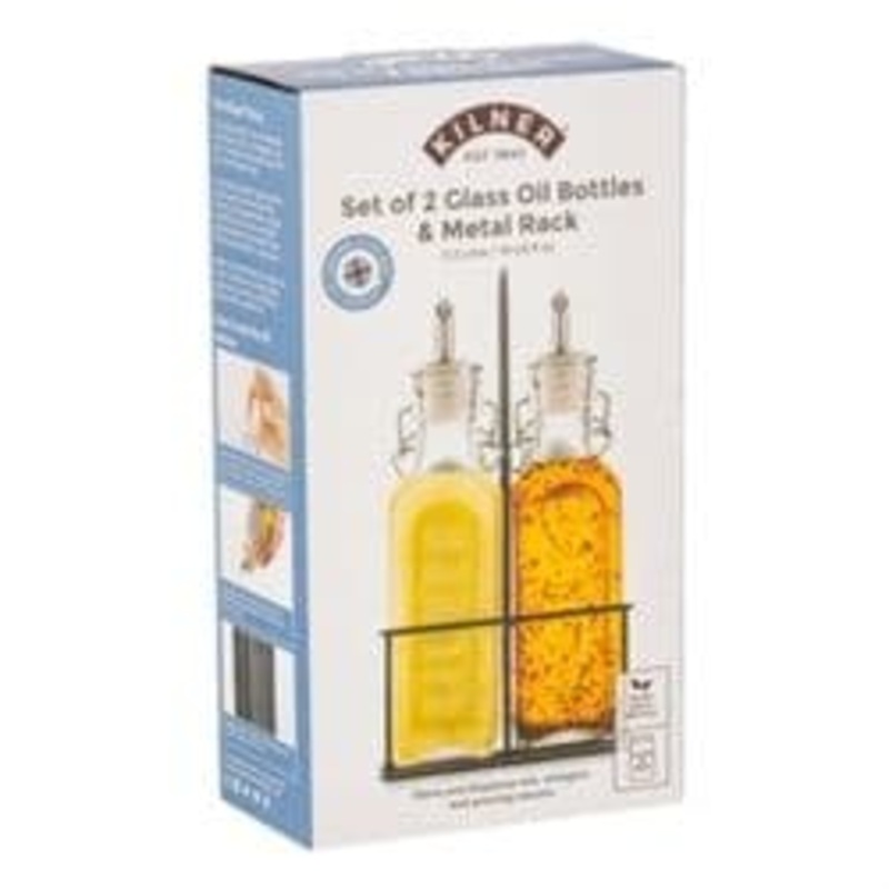 Kilner Set Of 2 Oil Bottles & Metal Rack – 0.3L