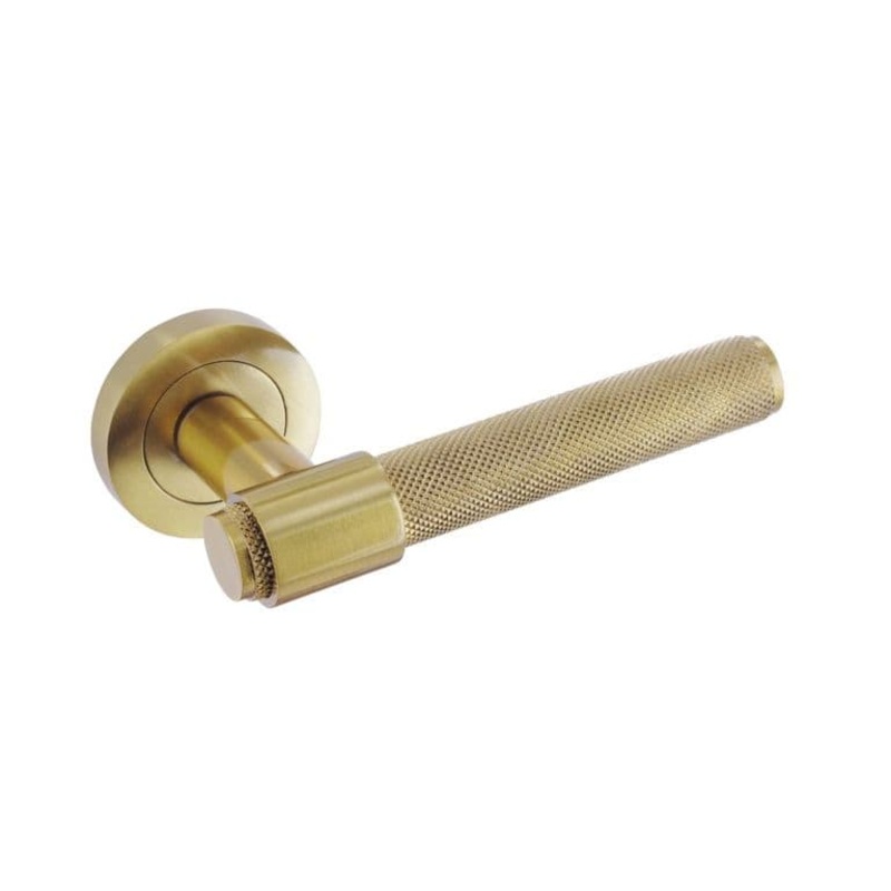 Smiths Architectural Knurled Loop Lever On Rose – Satin Brass