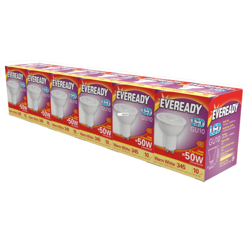 Eveready LED GU10 Pack 6 – 3000k/345lm