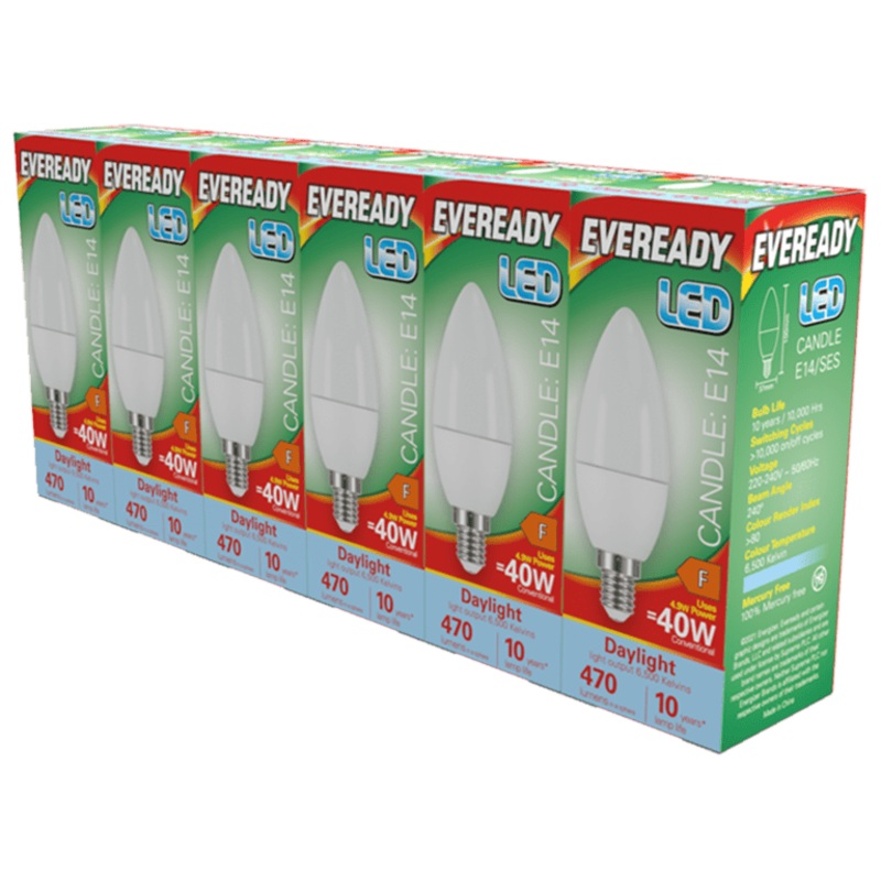 Eveready LED SES Candle E14 Pack 6 – 6500k/470lm