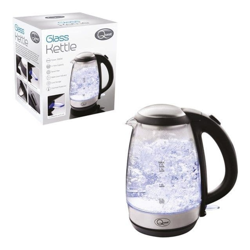 Quest Fast Boil Glass Kettle 3000w – 1.7L