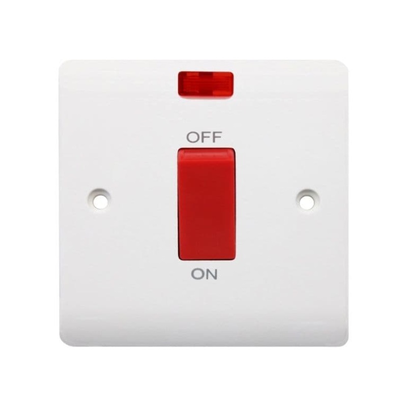 Securlec 1 Gang Double Pole Switch & Pilot Light – 45 Amp