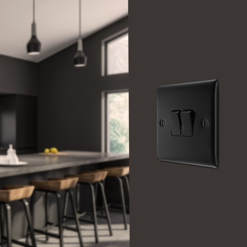BG Double Switch 16ax 2 Way – 20a Matt Black