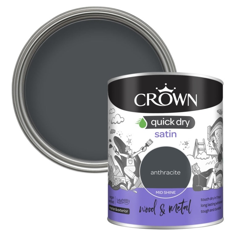 Crown Wood & Metal Quick Dry Satin – 750ml Anthracite