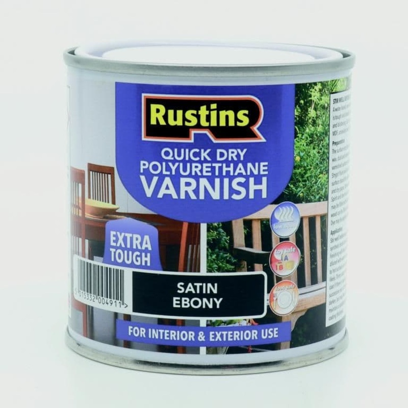 Rustins Quick Dry Poly Varnish Satin Ebony – 250ml