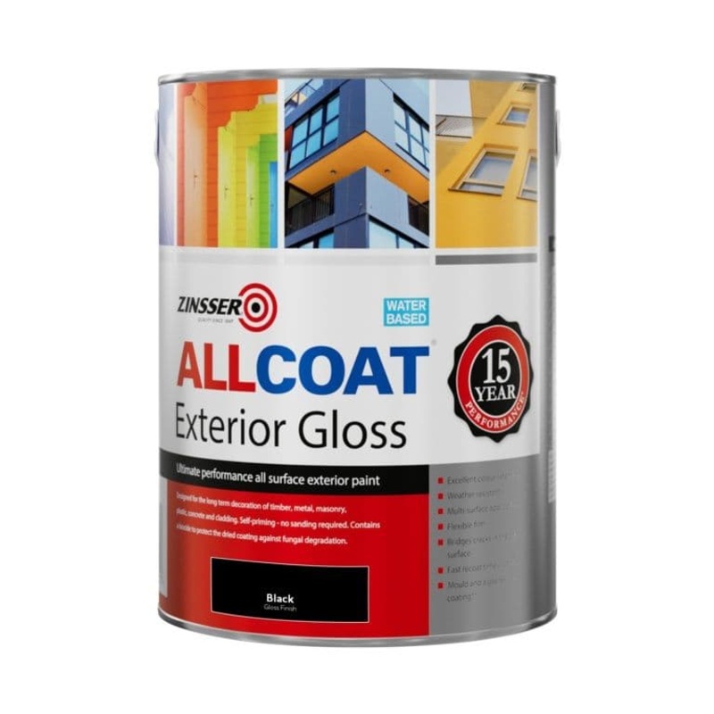 Zinsser Allcoat Exterior Water Based Gloss Black – 5L