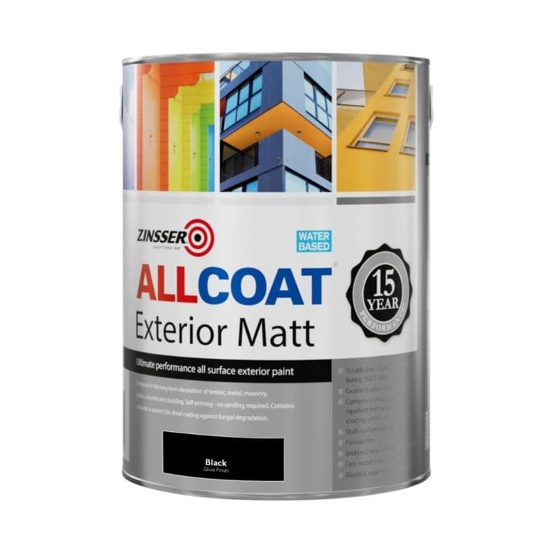 Zinsser Allcoat Exterior Water Based Matt Black – 5L