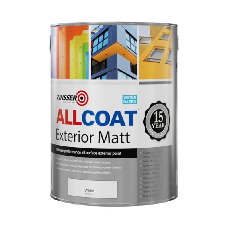 Zinsser Allcoat Exterior Water Based Matt White – 5L