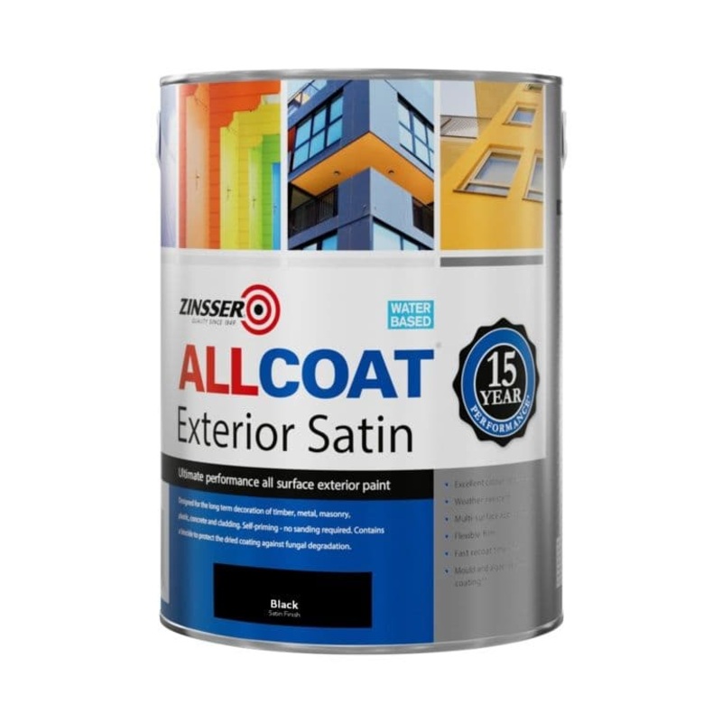 Zinsser Allcoat Exterior Water Based Satin Black – 5L