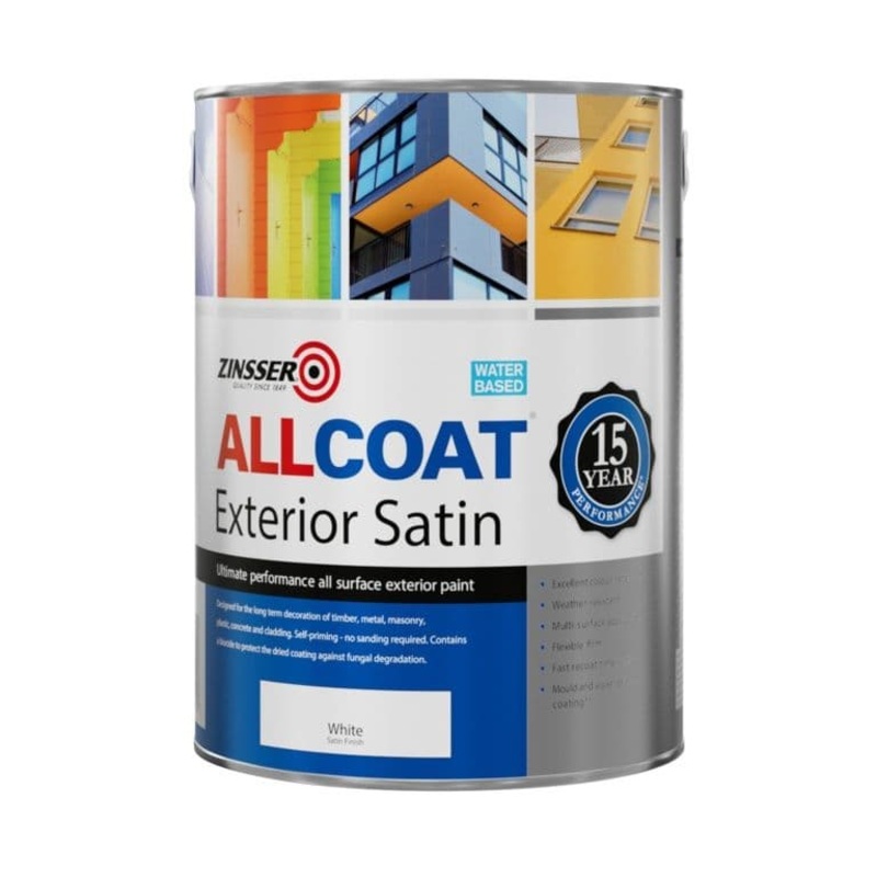 Zinsser Allcoat Exterior Water Based Satin White – 5L