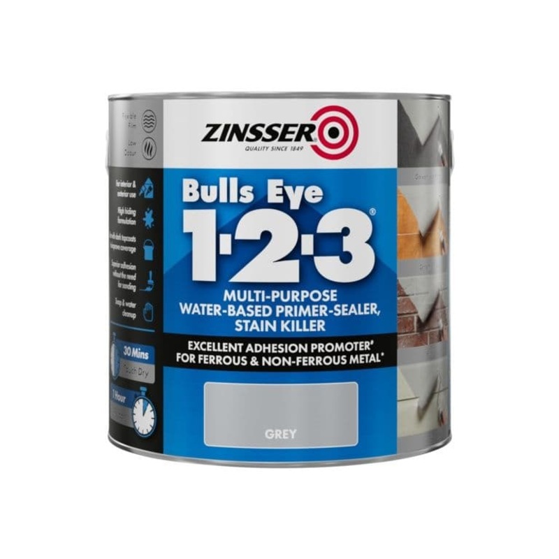 Zinsser Bullseye 1-2-3 Grey Water Based Primer – 2.5L