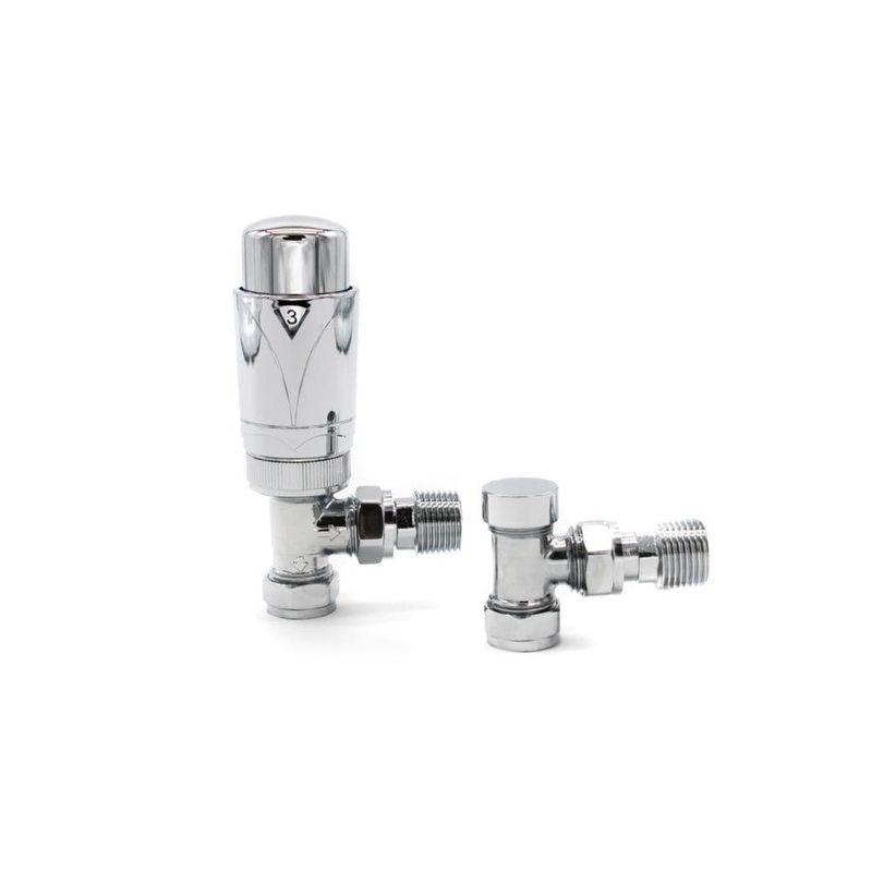 Westco Westherm Chrome Angle TRV Lockshield + Reducer – 15mm