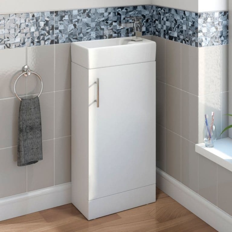 SP Rydal Floor Standing Mini Cabinet & Basin White – 410mm