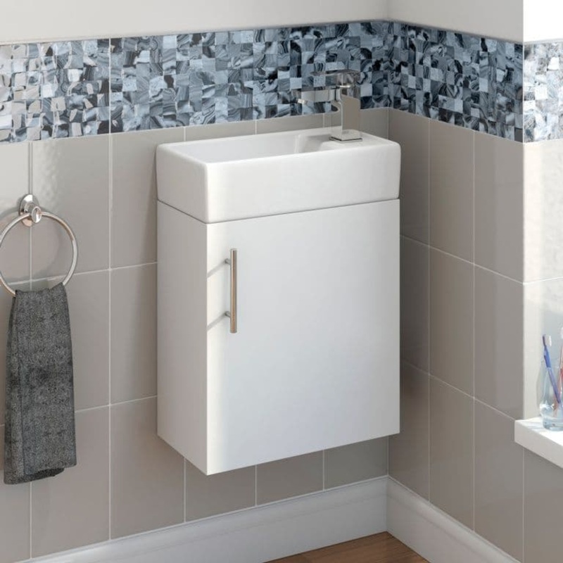 SP Rydal Wall Hung Mini Cabinet & Basin White – 410mm
