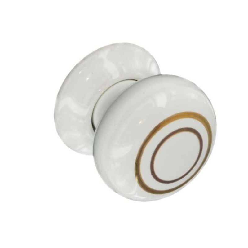 Securit Ceramic Door Knobs White/Gold Lines (Pair) – 60mm