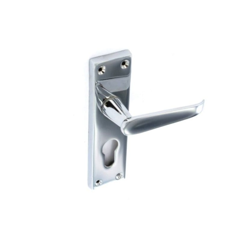 Securit Chrome Flat Euro Lock Handles 48mm C/C (Pair) – 150mm