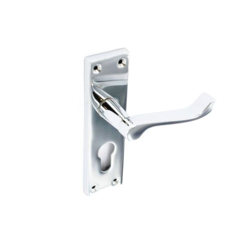 Securit Chrome Scroll Euro Lock Handles 48mm C/C (Pair) – 150mm