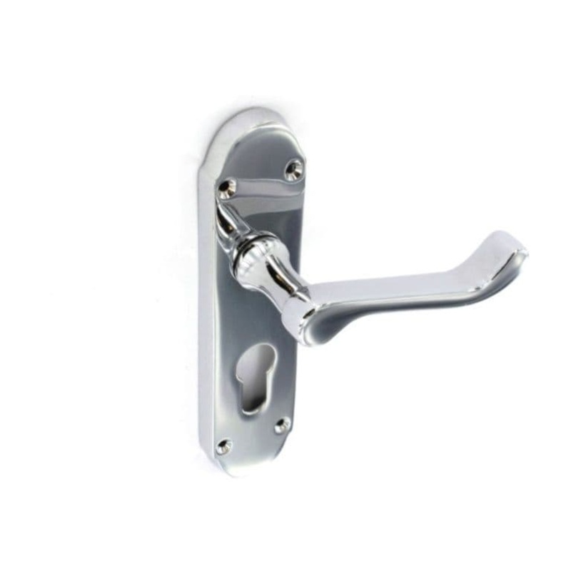Securit Chrome Shaped Euro Lock Handles 48mm C/C (Pair) – 170mm