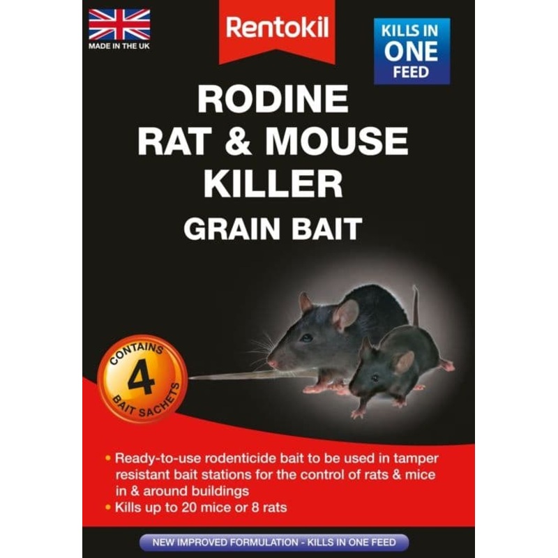 Rentokil Rodine Rat & Mouse Killer Grain Bait – 4 Sachet