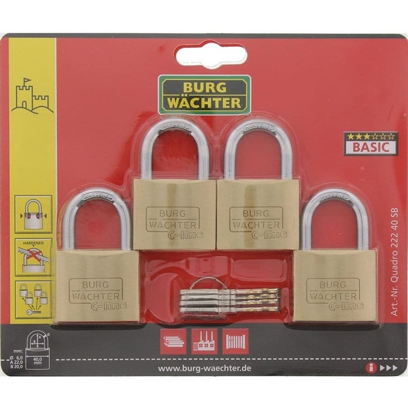 Burg-Wchter Brass Padlock Keyed Alike – 4 x 40mm
