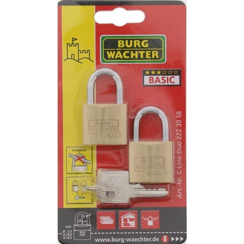 Burg-Wchter Light Security Brass Padlock Multi-Pack Keyed Alike – 2 x 30mm