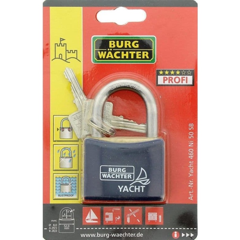 Burg-Wchter Stainless Steel Shackle Yacht Padlock – 50mm