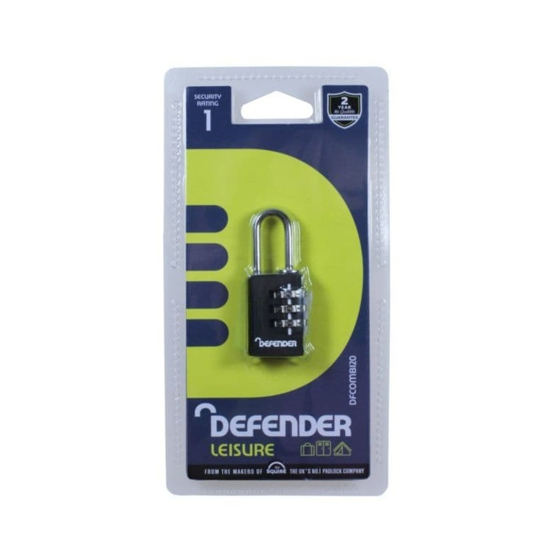 Defender Black Diecast Combi Padlock – 20mm