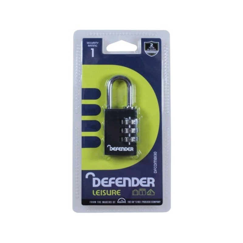 Defender Black Diecast Combi Padlock – 30mm