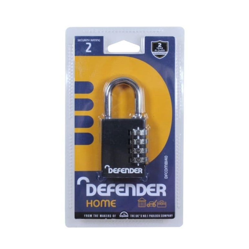 Defender Black Diecast Combi Padlock – 40mm