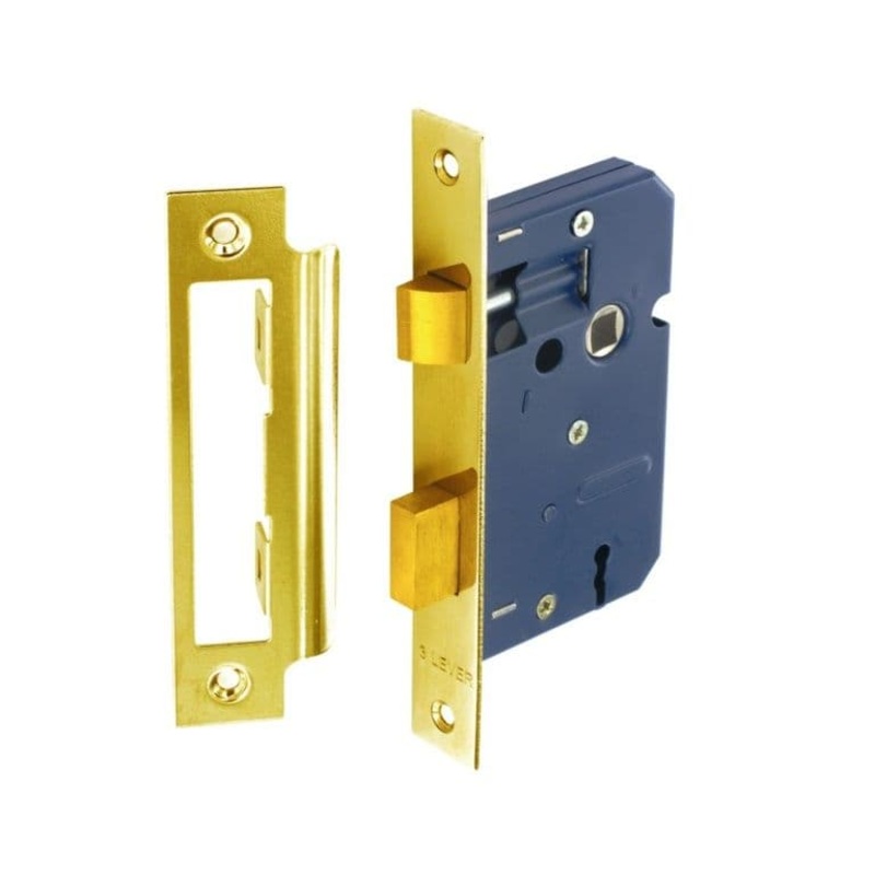 Securit 3 Lever Sash Lock Brass Plated with 2 Keys – 75mm