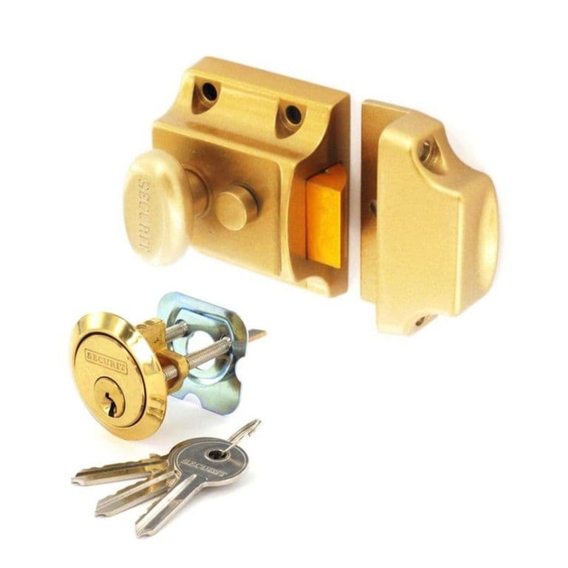 Securit Champagne Finish Nightlatch Brass Cylinder – Narrow