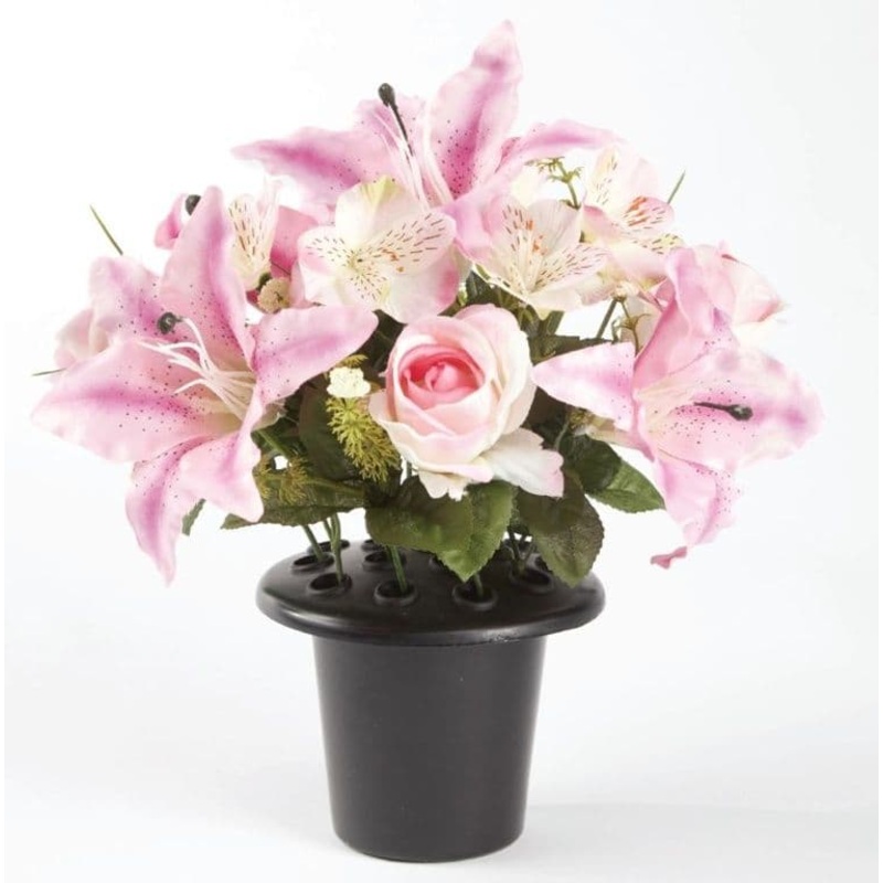 Oasis Grave Vase Container – Black/Pink/White
