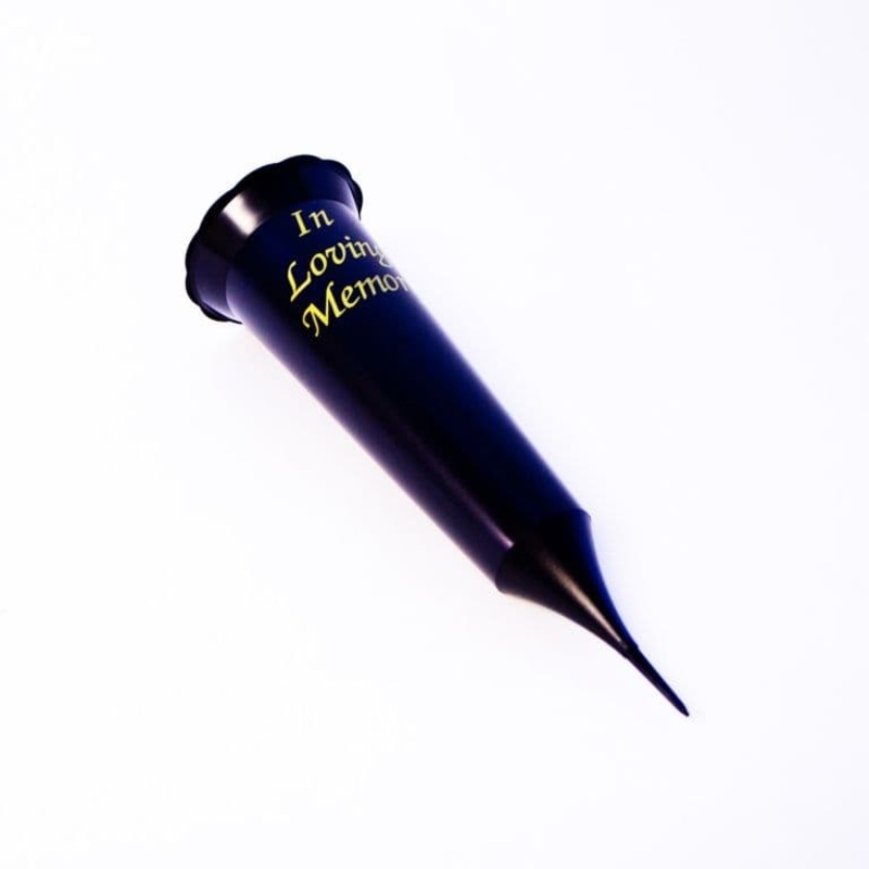 Oasis Grave Vase Spike – Black/Gold Script