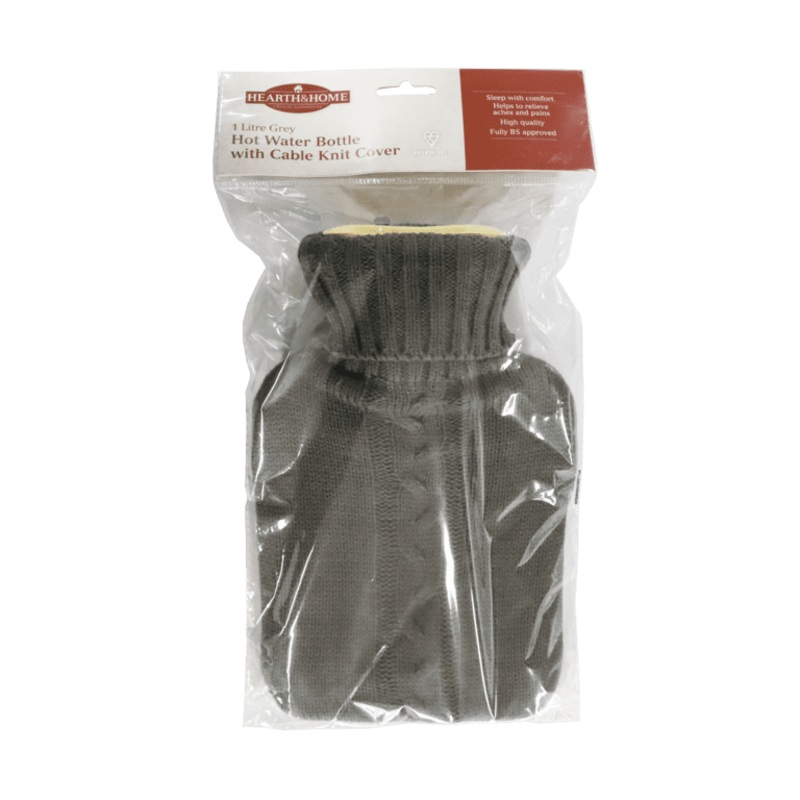 Hearth & Home Hot Water Bottle With Knit Cover Grey – 1L