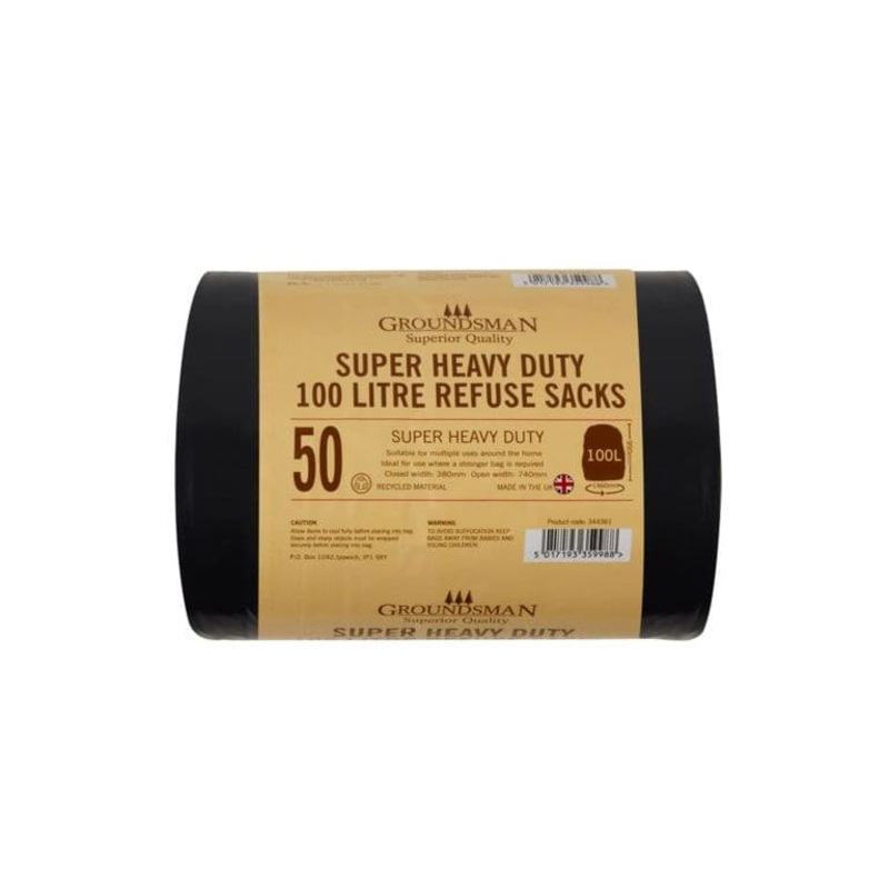 Groundsman Super Heavy Duty Refuse Sacks – 100L – Roll of 50