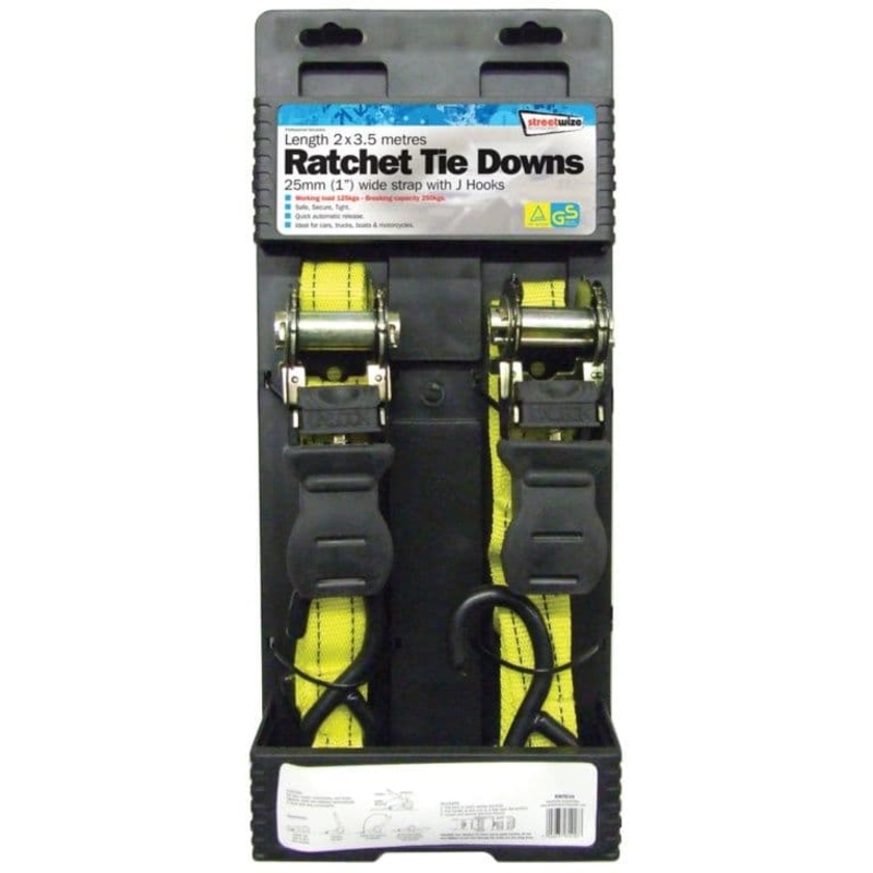 Streetwize Ratchet Tie Downs – 2 x 25mm x 3.5m