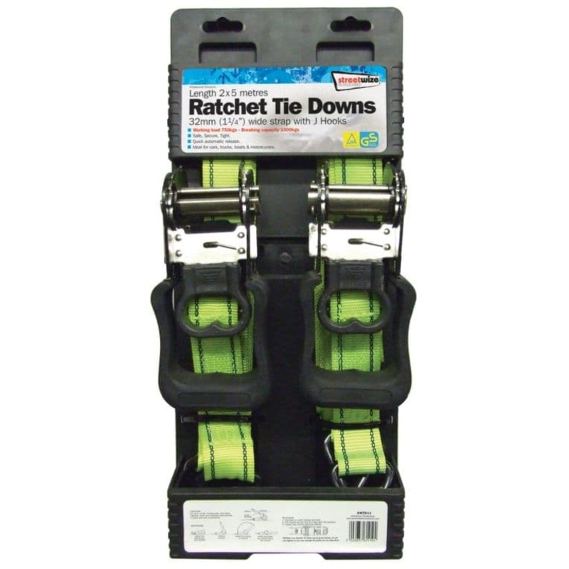 Streetwize Ratchet Tie Downs – 2 x 32mm x 5m