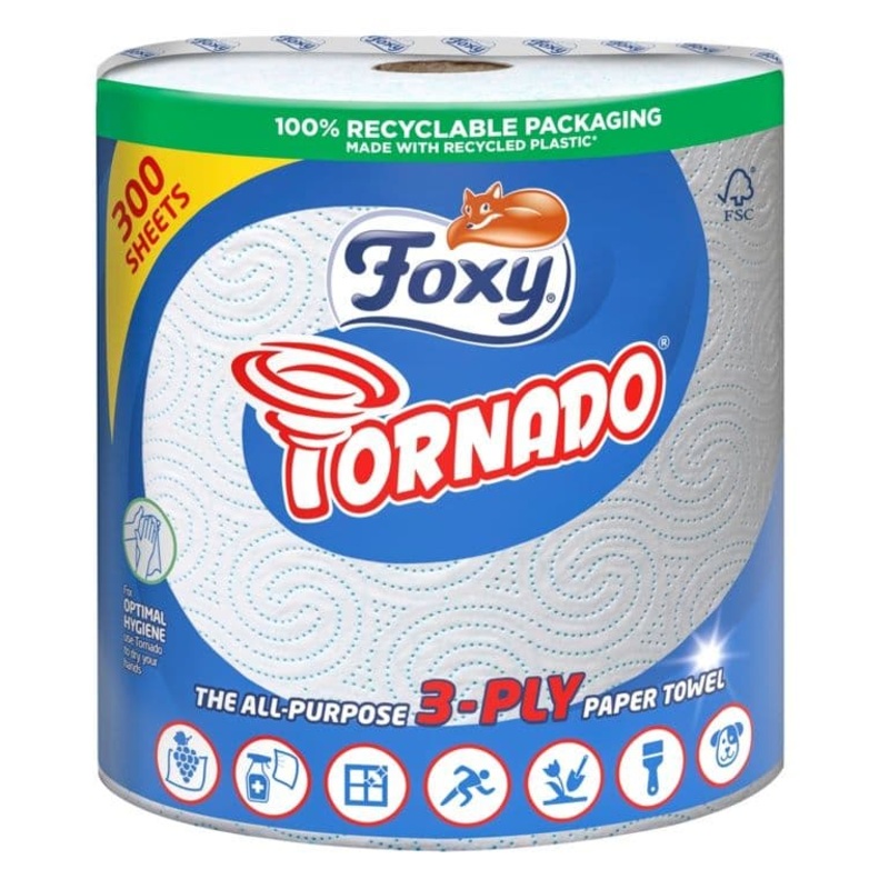Foxy Tornado Kitchen Roll Single – 300 Sheet