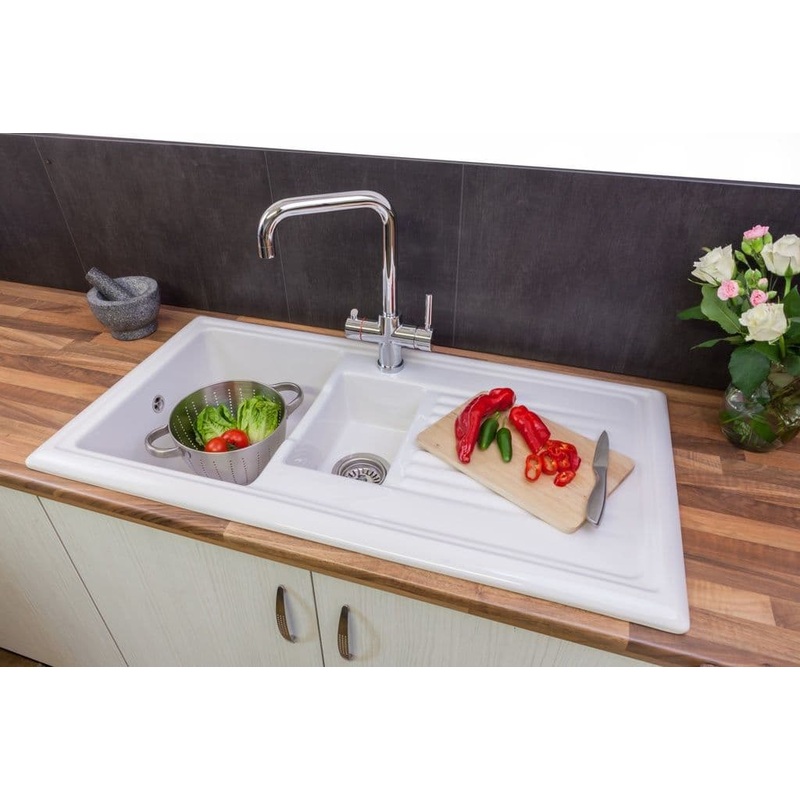 Reginox White Ceramic Reversible Sink – 1.5 Bowl