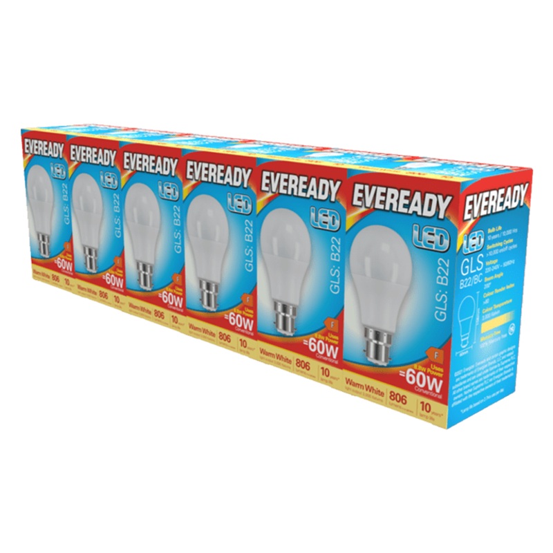Eveready LED GLS BC B22 Pack 6 – 3000k/806lm