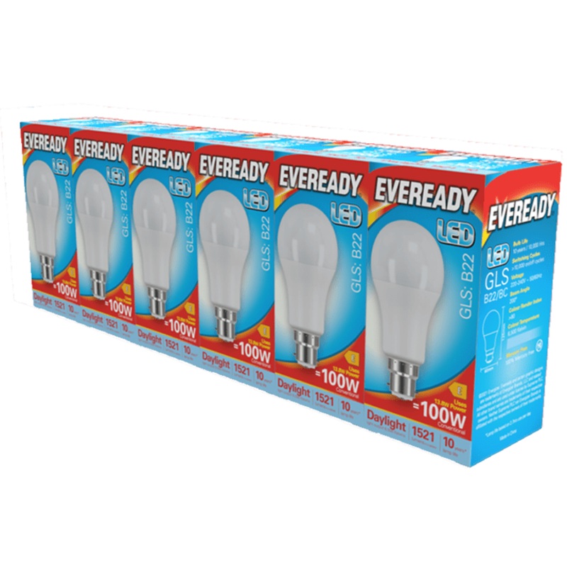 Eveready LED GLS BC B22 Pack 6 – 6500k/1521lm