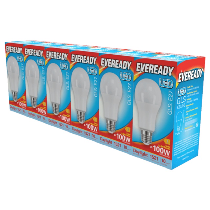 Eveready LED GLS ES E27 Pack 6 – 6500k/1521lm