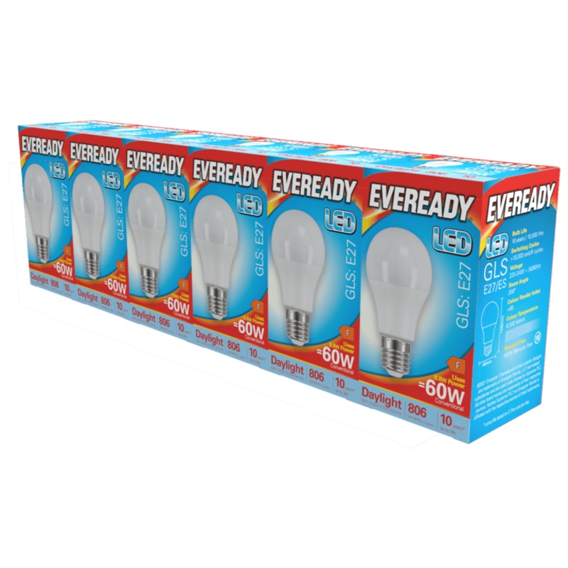 Eveready LED GLS ES E27 Pack 6 – 6500k/806lm