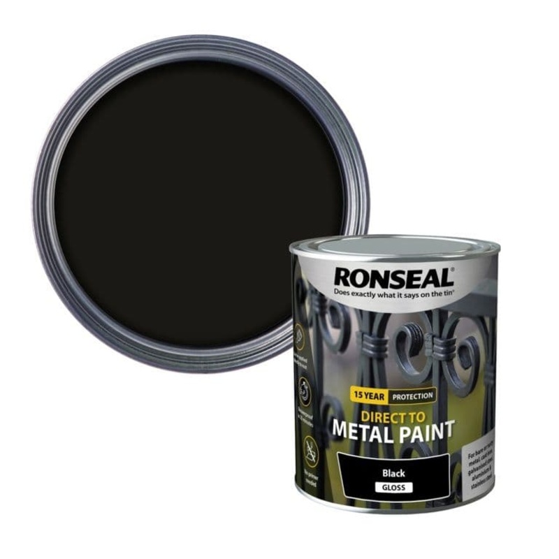 Ronseal Direct To Metal Paint 750ml – Black Gloss