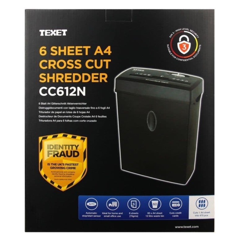 Texet 6 Sheet A4 & Credit Card Shredder – Cross Cut