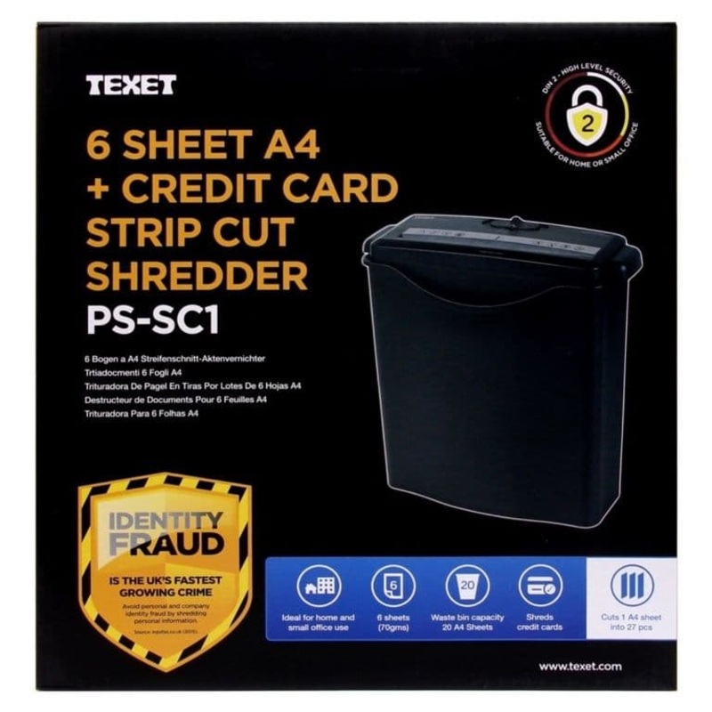 Texet 6 Sheet A4 & Credit Card Shredder – Strip Cut