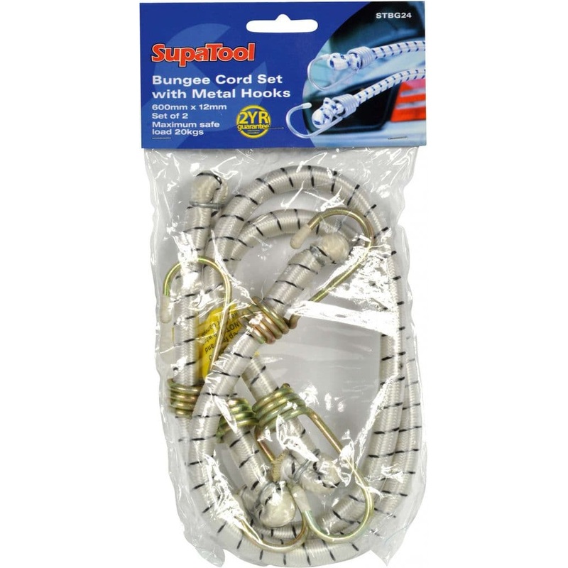 SupaTool Bungee Cord Set with Metal Hooks – 600mm x 12mm