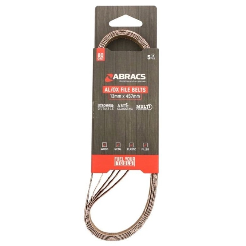 Abracs AL/OX File Belts 13mm x 457mm Pack 5 – 80 Grit