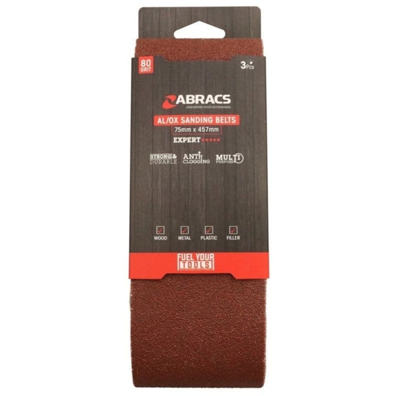 Abracs AL/OX Sanding Belt 75mm x 457mm – 80 Grit