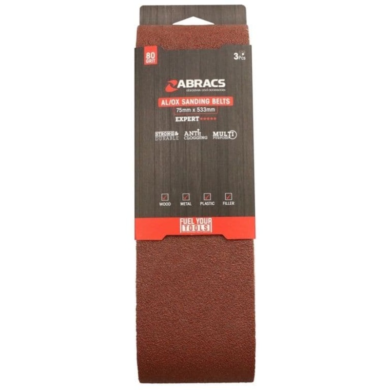 Abracs AL/OX Sanding Belt 75mm x 533mm – 80 Grit
